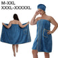 Plus-size Bath Skirt Coral Fleece Bathrobe And Bath Cap Set