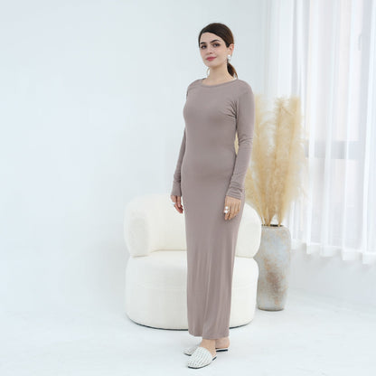 Plus-size Stretchy Long-sleeve Slip Dress