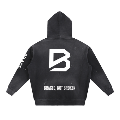 Vintage Washed Frayed Fleece Hoodie - Premium Gym Hoodie | BRACE