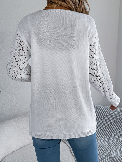 Women Hollow Out Lantern Sleeve Long Sleeve Cardigan Sweater Coat