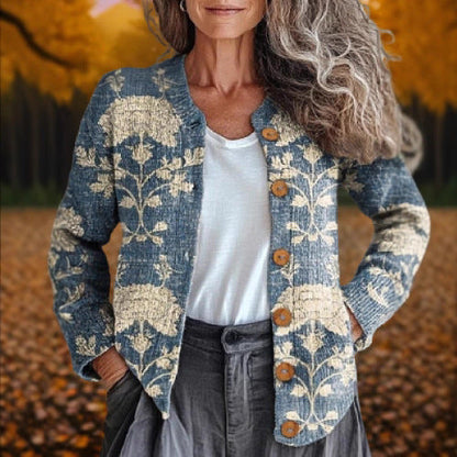 Women's Retro 3D Digital Print Cardigan Sweater Coat