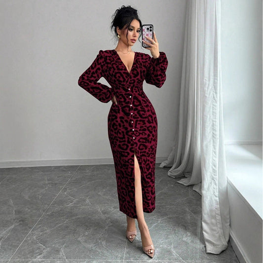 Women's Casual Loose Simple Leopard-Print Dress