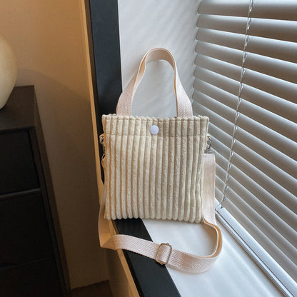 Single Shoulder Crossbody Solid Color Corduroy Simple Bucket Bag