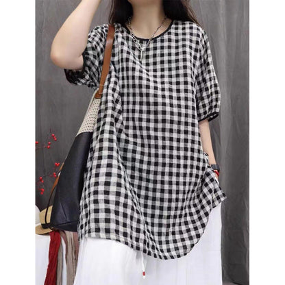 New Vintage-style Loose-fitting Oversized Artistic Top Plaid Casual Versatile Mid-sleeve Shirt
