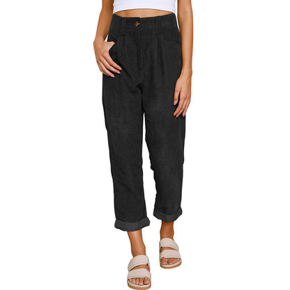 Baggy Corduroy Straight Pants Oversized Spodnie Elegant Trousers New Broek Women Causal Spring Fall High Wasit Pantalones