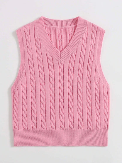 SpringSummer Knitted Cabled Vest Pullover With V-Neck