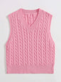 SpringSummer Knitted Cabled Vest Pullover With V-Neck