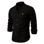 Men's Cotton And Linen Casual Fashion Solid Color Long Sleeve Henley Shirt