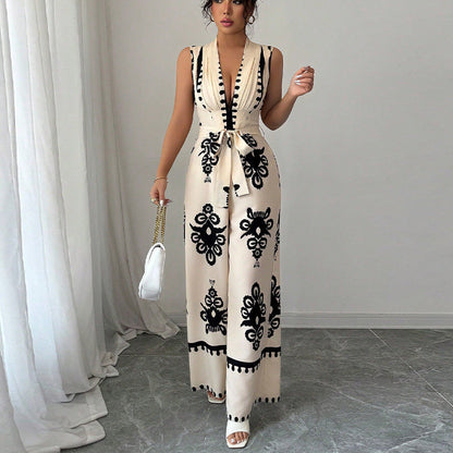 Summer Sleeveless Waistband Jumpsuit For Women