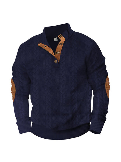 Fashion Jacquard Buckle Long Sleeve Embroidered Patch Sweater