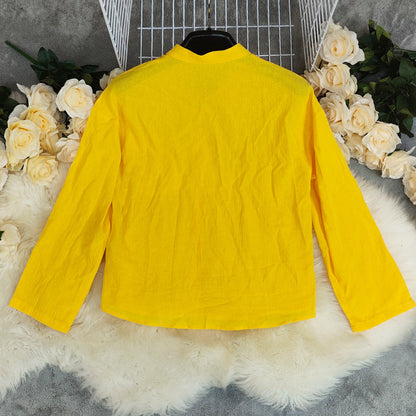 New Solid-color Casual Loose-fitting Long-sleeve Versatile Cardigan Cotton-linen Top