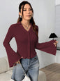 Shoulder Bell Sleeve Solid Color Long-sleeved Top