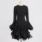New Fashion High Collar Long Sleeve High Sense Cinched Mid-length Dress