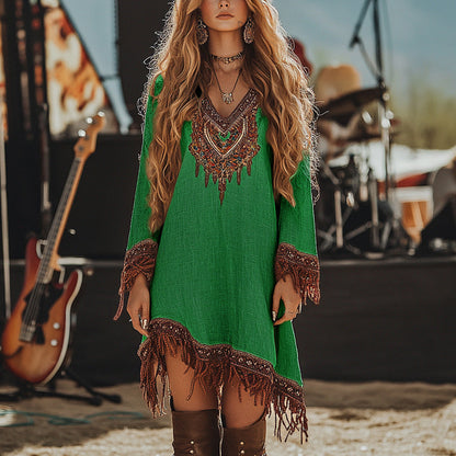 Lace Loose Print Dress Girls