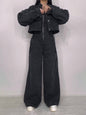 Denim Bandeau Zipper Jumpsuit & Jacket Set