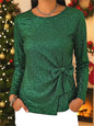 Fashionable Shiny Lace-up Bow-knot Long-sleeve Women's Pullover