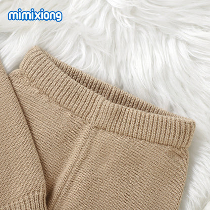 Baby Knitted Solid-Color Diamond-Shape Top Pants Set