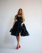 Square-neck Solid-color Wooden High-waist Flared Sleeveless Dress