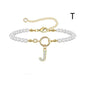 2024 New Fashion Toggle Clasp Initial Bracelet Women A-Z Letter Pendant 6mm Pearl Bracelet For Women Jewelry Gift