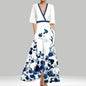 Fashion Print Half-sleeve V-neck Dress Temperament Slim Tight Waist Dresses For Women