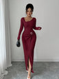 Autumn And Winter Irregular Neckline Solid Color Knitted Texture Long Dress For Women