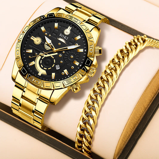 Men's Steel Belt Business Calendar Quartz Watch Suit