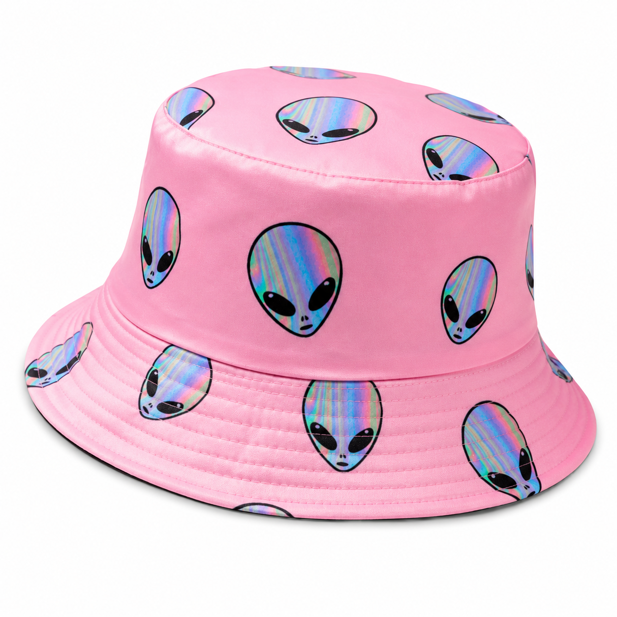 Baby Pink Alien Bucket Hat – Holographic Festival & Rave Hat