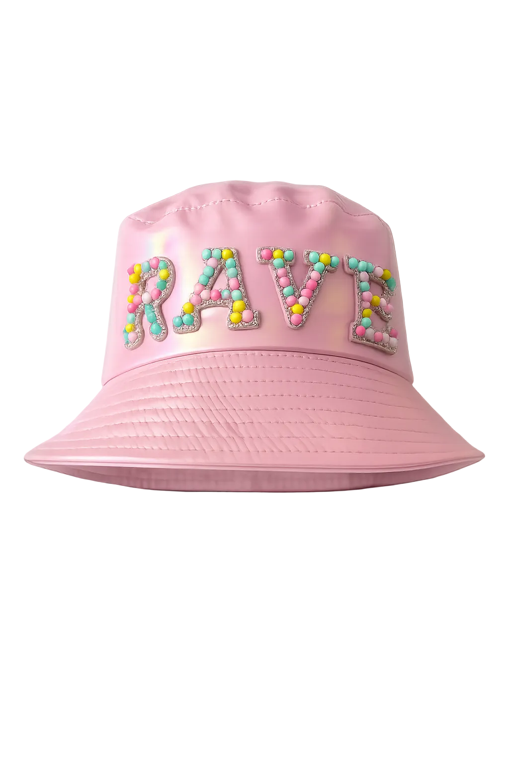 Handmade Baby Pink Metallic Rave Bucket Hat – Festival Statement Hat