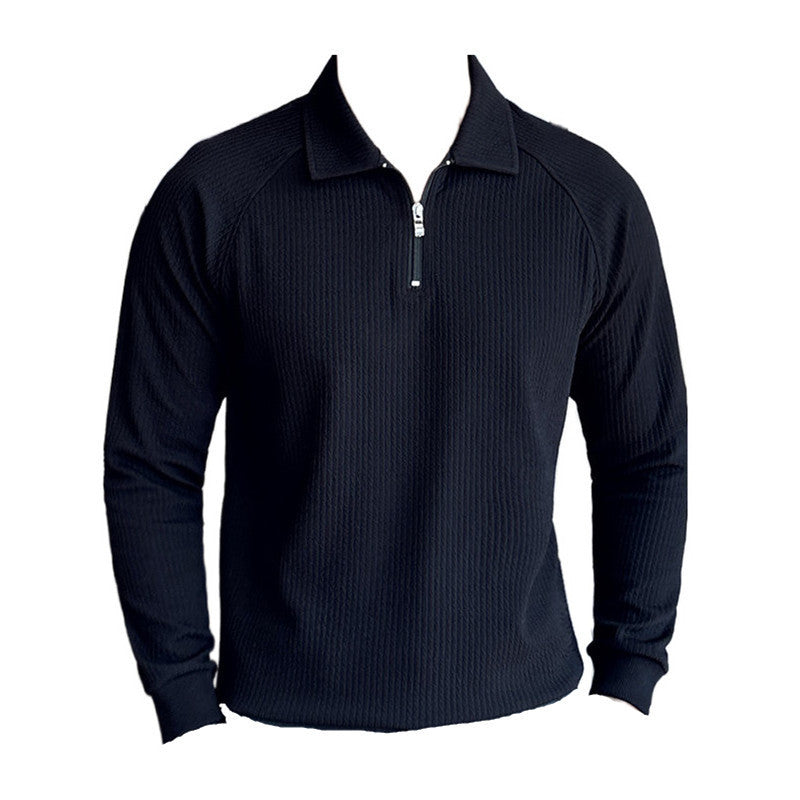 High Elastic Thickened Seersucker Half Zipper Polo Shirt