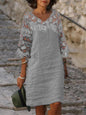 Casual Lace Stitching One-neck Cotton And Linen Dress
