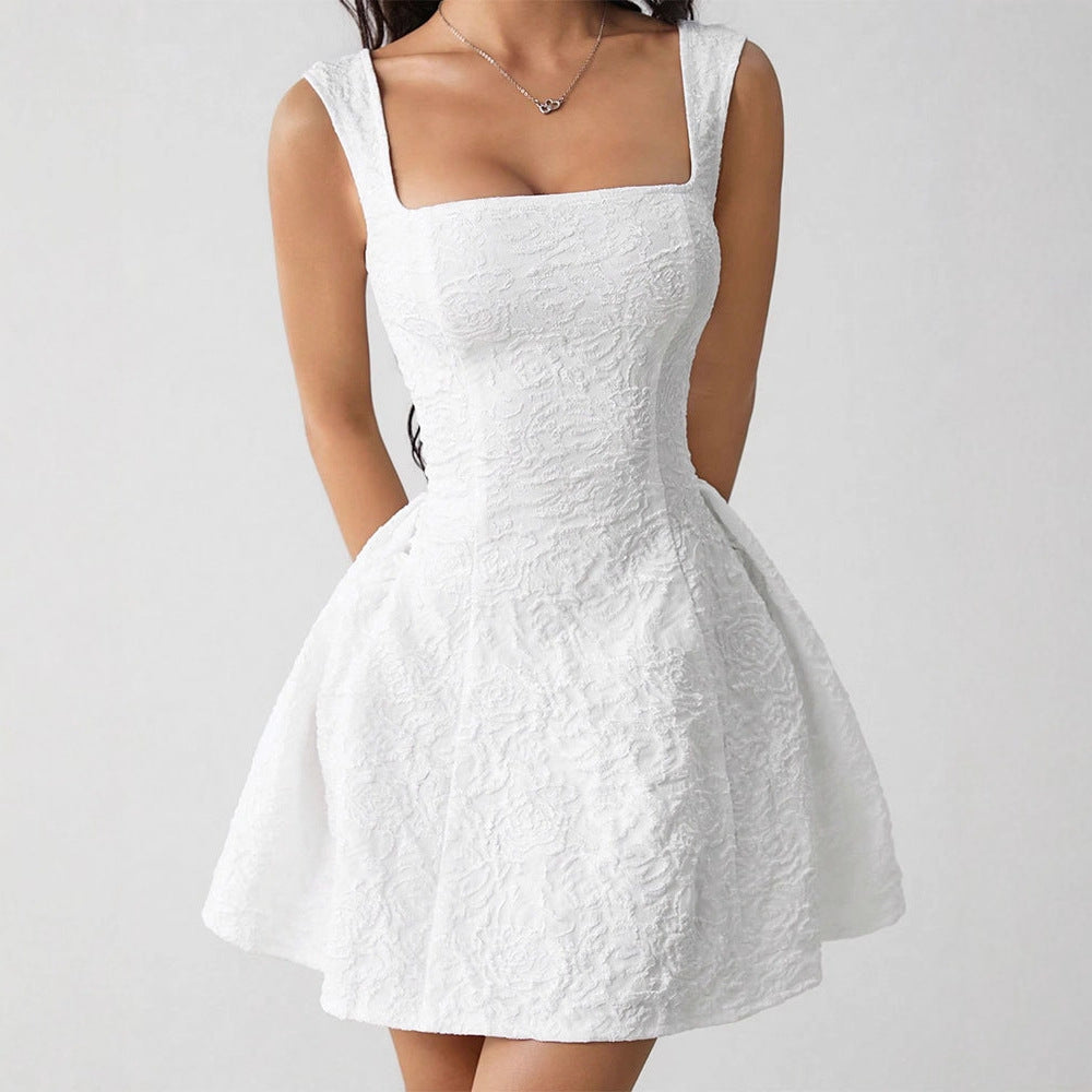 Women's Off-shoulder Square-neck Dress With Straps