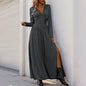 Women's Solid-Color V-Neck Elegant Lace Bodycon Split Dress
