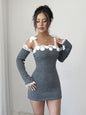 Lace Off-shoulder Oversleeves Separated Type Knitted Dress