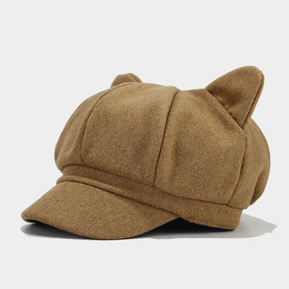 Retro Woolen Peaked Cap Women's Solid Color Painter Cap Tide