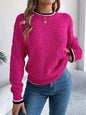 Women Casual Color Block Cable Knit Long Sleeve Pullover Sweater