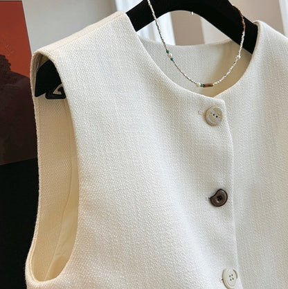 Round Neck Vest French Style Temperament Outer Wear Bandage Dress Sleeveless