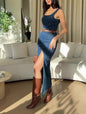 Denim Slit Suspender Dress