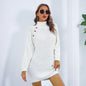 Women’s Winter Turtleneck Sweater Dress Long Sleeve Knitted Dress with Button Detail, Casual Slim Fit Warm Outfit