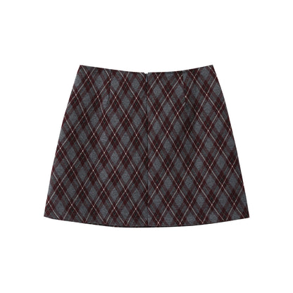 Retro Collegiate-style Tweed Mini Skirt Women's Skirt High-waisted Plaid Bodycon Skirt