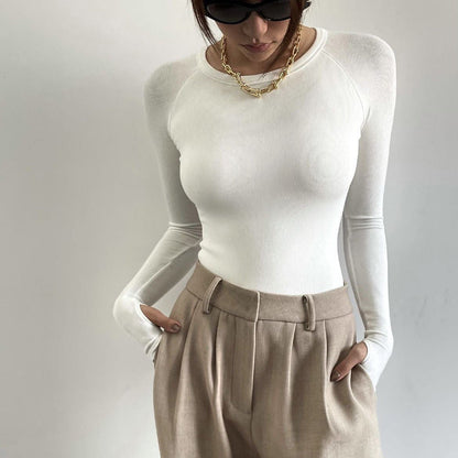 Long-sleeved Crew-neck Pullover Bodycon Top That Flatters And Slims The Figure