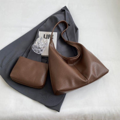 Faux Leather Shoulder Bag Wallet Set