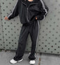 Women's Casual Hooded Jacket Loose Color-block Striped Pants Two-piece Set