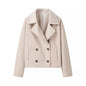 French Style Lapel Double Breasted Short Woolen Casual Loose Jacket Coat