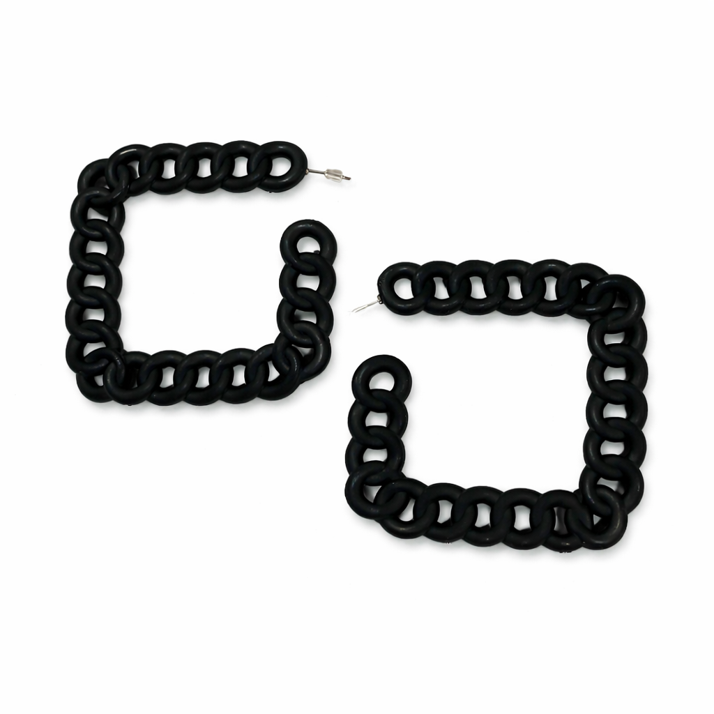 Black Chain Hoop Earrings UK – Chunky Statement Square Hoops (Bold Minimal Jewellery)