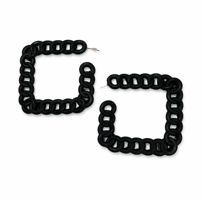 Black Chain Hoop Earrings UK – Chunky Statement Square Hoops (Bold Minimal Jewellery)