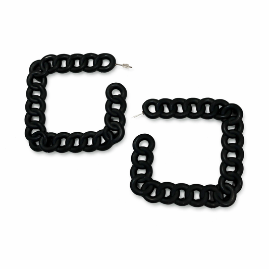 Black Chain Hoop Earrings UK – Chunky Statement Square Hoops (Bold Minimal Jewellery)