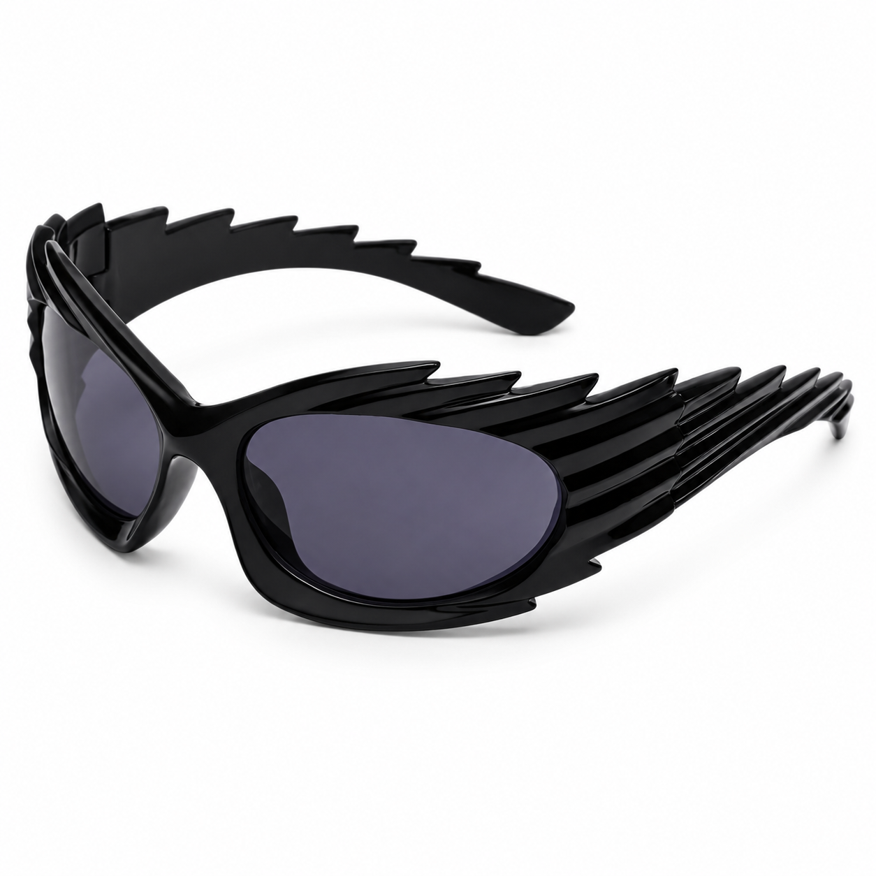 Black Futuristic Spikey Ridged Sunglasses – Cyber Rave Statement Glasses
