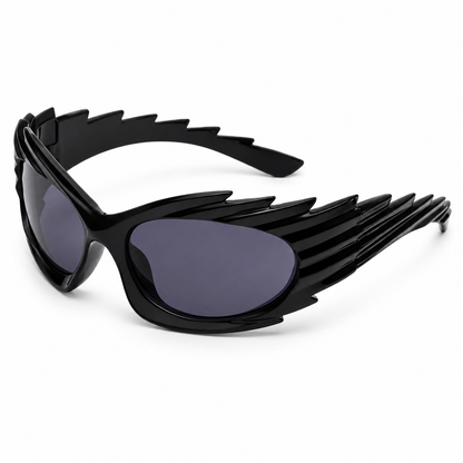 Black Futuristic Spikey Ridged Sunglasses – Cyber Rave Statement Glasses