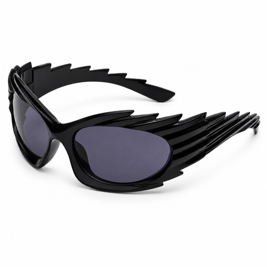 Black Futuristic Spikey Ridged Sunglasses – Cyber Rave Statement Glasses