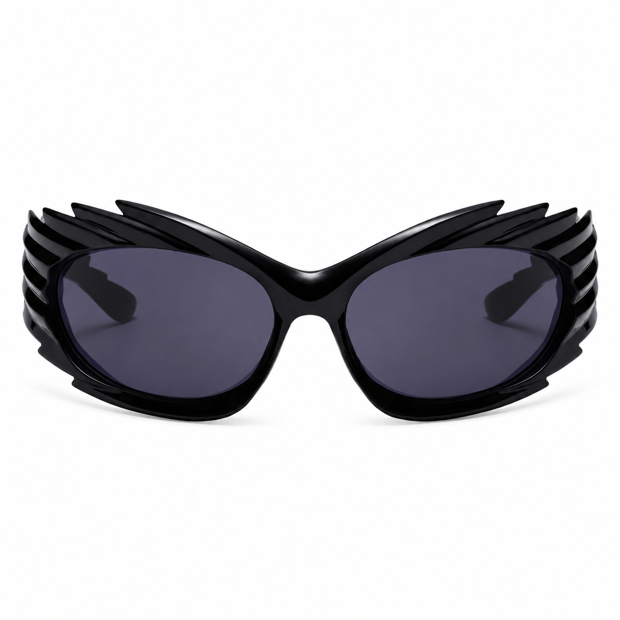 Black Futuristic Spikey Ridged Sunglasses – Cyber Rave Statement Glasses
